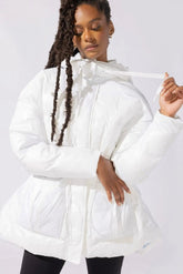 Pearl Peplum Puffer Jacket - White POPFLEX®